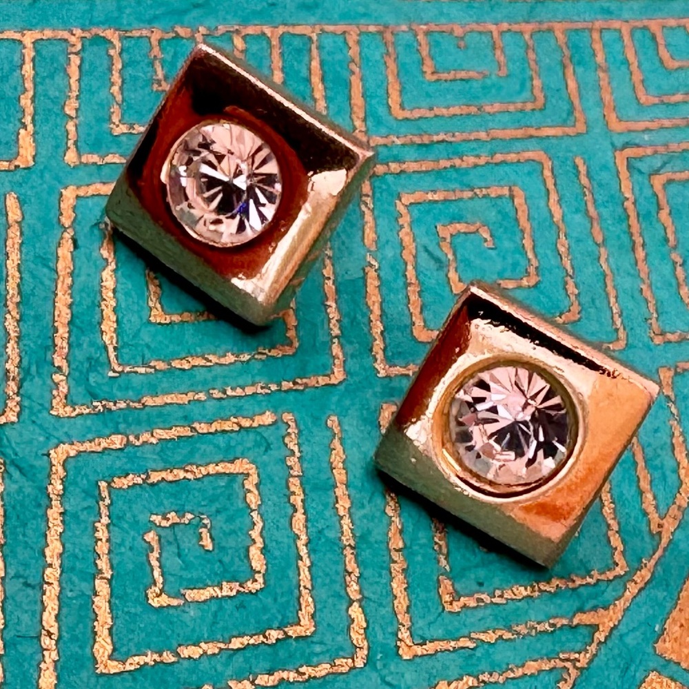 Napier Gold-Tone Rhinestone Square Stud Earrings 💎 Geometric & Modern